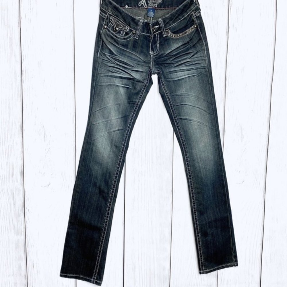Antique Rivet Woman's Straight Leg Blue Jeans